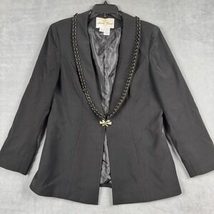 VTG Anna Rossi Black Beaded Evening Blazer Rhinestone Bow Clasp Size 12 Jacket